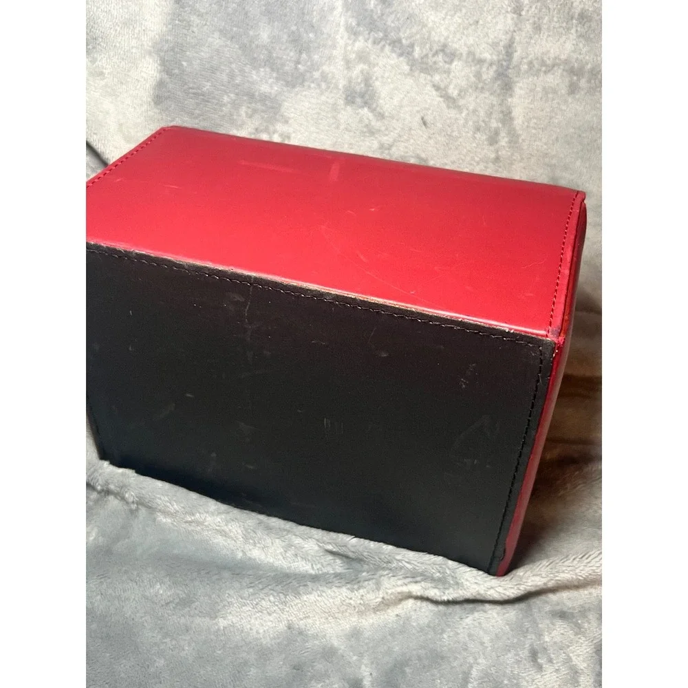 Vintage Red‎ Faux Leather Jewelry Box Case With Handle Tray Drawer 9 Inch